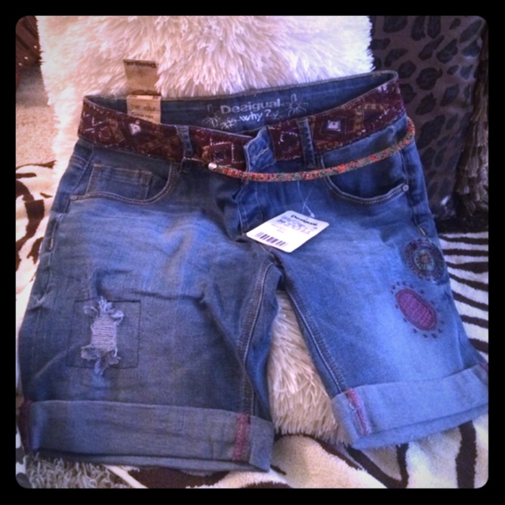 Desigual Denim Shorts with beaded chain